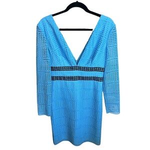 Diane Von Furstenberg "Viera" Aztec Blue Geo Lace Sheath Dress
